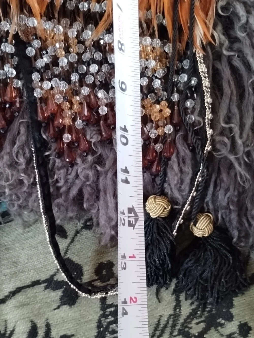 Boho Feather Beaded Evening Bag in Black and Brown
